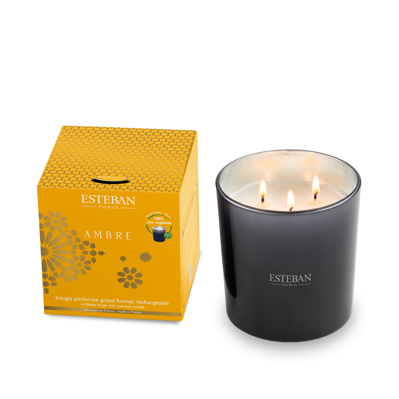 Duftkerze mit 3 Dochten – Ambre – nachfüllbar – 450 g